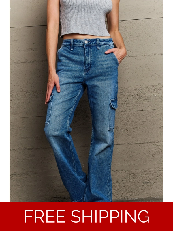 Kancan Holly High Waisted Cargo Flare Jeans